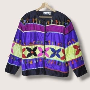 Liz & Me Vintage 90s Silk Blend Jacket Artsy Lightweight Button Front Size 2X